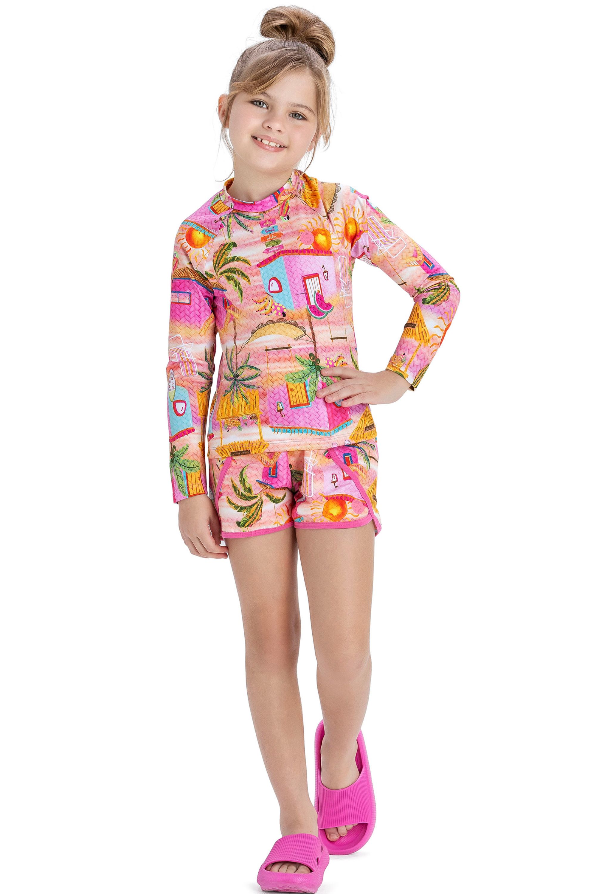 Shorts Infantil Menina Moda Praia Elian Rosa - Elian