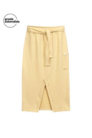 Saia Feminina Midi Com Fenda Comfy Marialícia Amarelo