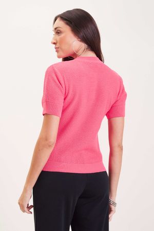 Blusa Feminina Manga Bufante Tricô Marialícia Rosa