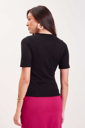 Blusa Feminina Manga Alongada Tricô Marialícia Preto