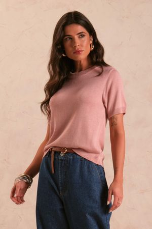 Blusa Feminina Trama Fina Tricô Marialícia Rosa