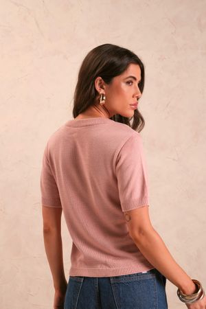 Blusa Feminina Trama Fina Tricô Marialícia Rosa