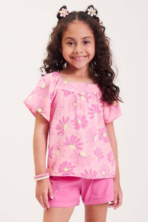 Conjunto Infantil Menina Margaridas Elian Rosa