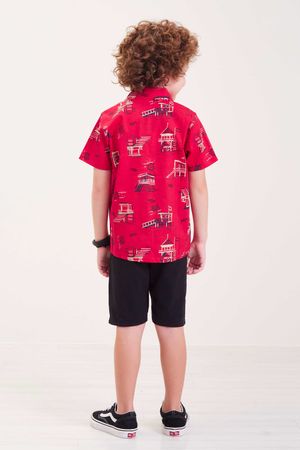 Camisa Infantil Menino Praia Estampada Elian Vermelha