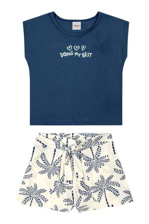 Conjunto Infantil Menina Detalhe em Nó Elian Azul