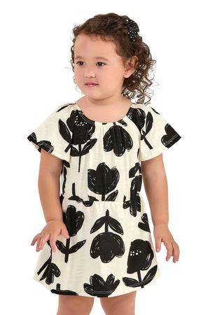 Vestido Infantil Menina Floral Bicolor Elian Bege