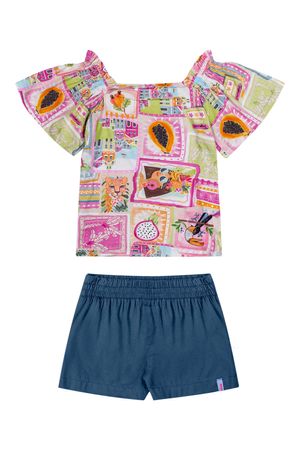 Conjunto Infantil Menina Estampa Tropical Elian Bege