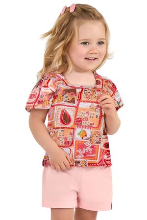 Conjunto Infantil Menina Estampa Tropical Elian Laranja