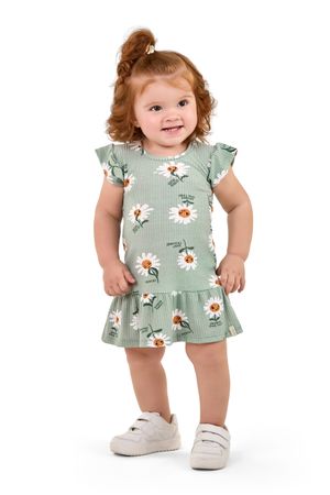 Vestido Bebê Menina Margaridas Elian Verde