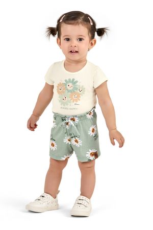 Conjunto Bebê Menina Flores Elian Bege