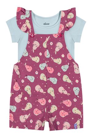 Conjunto Bebê Menina Com Jardineira Frutinhas Elian Azul