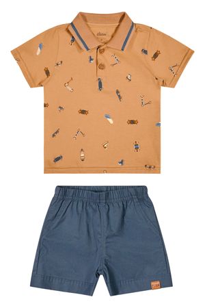 Conjunto Bebê Menino Com Camisa Polo Elian Laranja