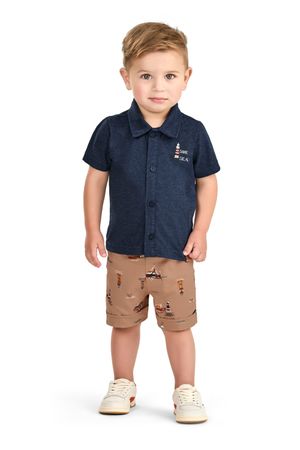 Conjunto Bebê Menino Com Camisa Elian Azul