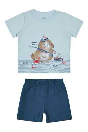 Conjunto Bebê Menino Camiseta e Bermuda Elian Azul