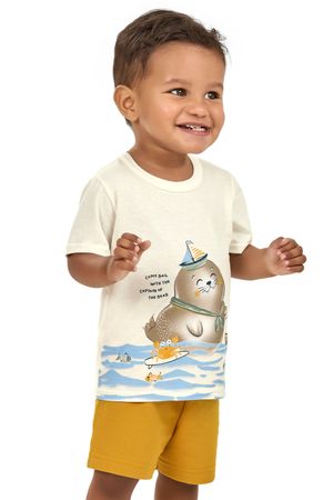 Conjunto Bebê Menino Camiseta e Bermuda Elian Bege