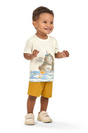 Conjunto Bebê Menino Camiseta e Bermuda Elian Bege