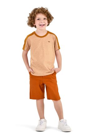 Camiseta Curta Infantil Menino Meia Malha Botonê Elian Marrom