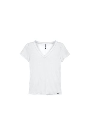 Blusa Feminina Básica Gola V Marialícia Branco