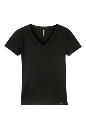 Blusa Feminina Básica Gola V Marialícia Preto