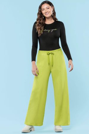 Calça Feminina Pantalona Moletom Marialícia Verde