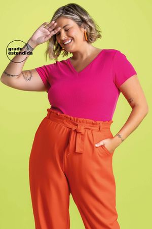 Blusa Feminina Básica Decote em V Marialícia Rosa