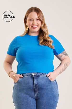 Blusa Feminina Básica Canelada Marialícia Azul