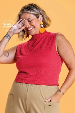 Regata Feminina Gola Alta Detalhada Marialícia Vermelho