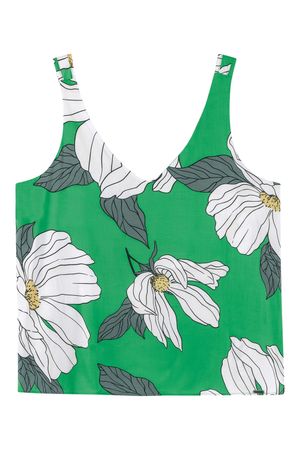 Regata Feminina Estampada Floral Decote V Marialícia Verde