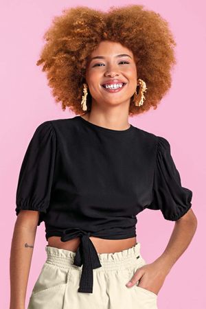 Blusa Feminina com Amarração Marialícia Preto
