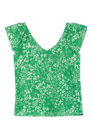Blusa Feminina Estampada Flores com Babado Marialícia Verde