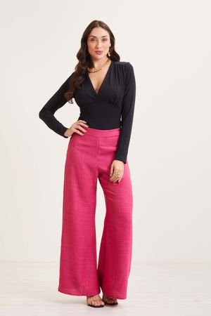 Calça Feminina Pantalona Rústica Marialícia Rosa Escuro