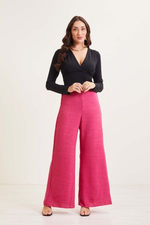 Calça Feminina Pantalona Rústica Marialícia Rosa Escuro