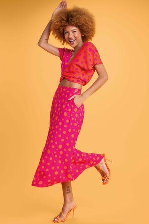 Blusa Feminina Cropped Poá Marialícia Rosa Escuro