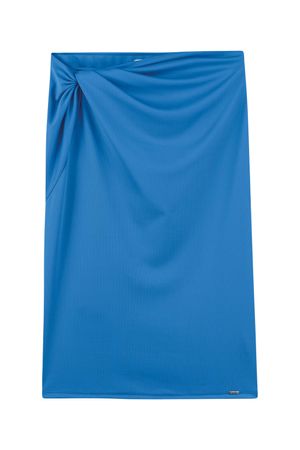 Saia Feminina Midi com Torção Frontal Marialícia Azul