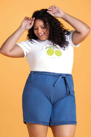 Shorts Feminino Curto Jeans Marialícia Azul