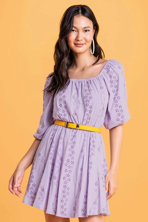 Vestido Feminino Curto com Manga Bufante Marialícia Lilás