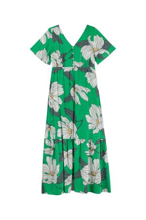 Vestido Feminino Longo Estampado Flores Marialícia Verde