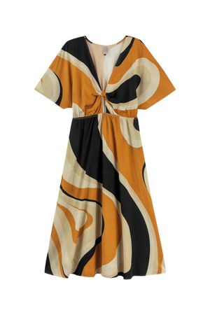 Vestido Feminino Midi Estampado Digital Conceitual Marialícia Preto