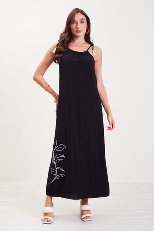Vestido Feminino Estampo Midi Marialícia Preto