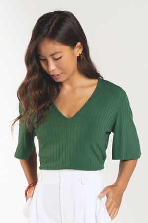 Blusa Feminina Em Canelado Marialícia Verde