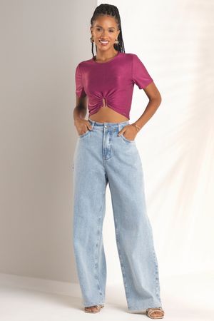 Blusa Feminina Cropped Nó Marialícia Rosa