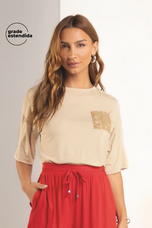 Blusa Feminina Com Bordado Marialícia Bege