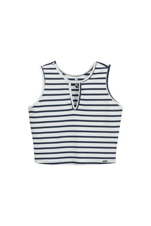 Cropped Feminino Listrado Marialícia Azul