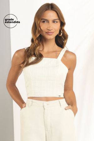 Cropped Feminino Alça Grossa Marialícia Bege