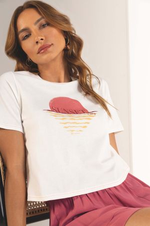 T-Shirt Feminina Fio Contraste Marialícia Bege