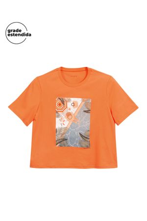 T-Shirt Feminina Fio Contraste Marialícia Laranja