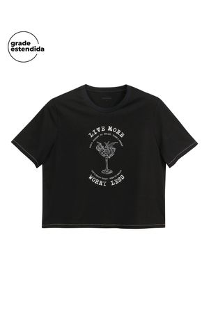T-Shirt Feminina Fio Contraste Marialícia Preto