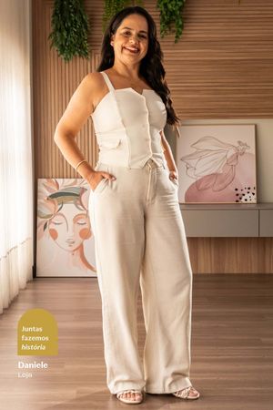 Calça Feminina Wide Leg Marialícia Bege