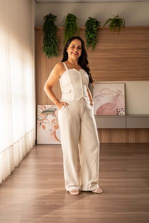 Calça Feminina Wide Leg Marialícia Bege