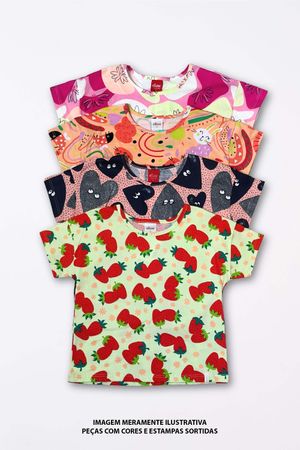 Kit 4 Blusas Estampadas Infantil Menina Elian Sortido